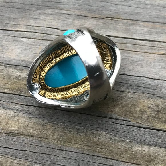 Men Rings Silver/Gold Tone Blue Stone Fashion Ring - Picture 10 of 11